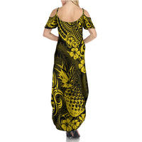 Hawaii Pineapple Family Matching Summer Maxi Dress and Hawaiian Shirt Polynesian Pattern Yellow Version - Wonder Print Shop