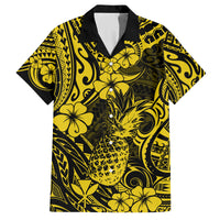 Hawaii Pineapple Family Matching Tank Maxi Dress and Hawaiian Shirt Polynesian Pattern Yellow Version - Wonder Print Shop
