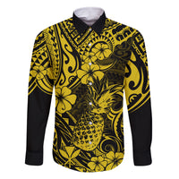 Hawaii Pineapple Family Matching Tank Maxi Dress and Hawaiian Shirt Polynesian Pattern Yellow Version - Wonder Print Shop