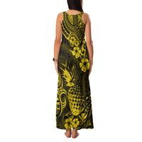 Hawaii Pineapple Family Matching Tank Maxi Dress and Hawaiian Shirt Polynesian Pattern Yellow Version - Wonder Print Shop