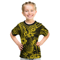 Hawaii Pineapple Kid T Shirt Polynesian Pattern Yellow Version - Wonder Print Shop
