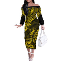 Hawaii Pineapple Off The Shoulder Long Sleeve Dress Polynesian Pattern Yellow Version - Wonder Print Shop