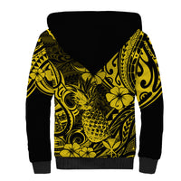 Hawaii Pineapple Sherpa Hoodie Polynesian Pattern Yellow Version - Wonder Print Shop
