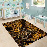Hawaii Shaka Sign Area Rug With Polynesian Hibiscus Gold Unique - Wonder Print Shop