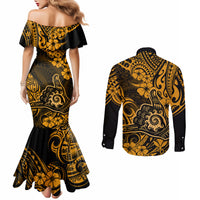 hawaii-shaka-sign-couples-matching-mermaid-dress-and-long-sleeve-button-shirts-with-polynesian-hibiscus-gold-unique
