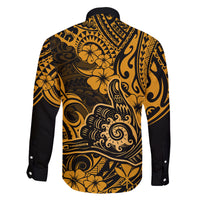Hawaii Shaka Sign Family Matching Long Sleeve Bodycon Dress and Hawaiian Shirt With Polynesian Hibiscus Gold Unique - Wonder Print Shop