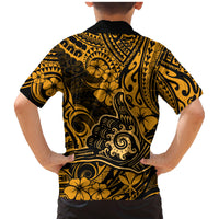 Hawaii Shaka Sign Family Matching Mermaid Dress and Hawaiian Shirt With Polynesian Hibiscus Gold Unique - Wonder Print Shop
