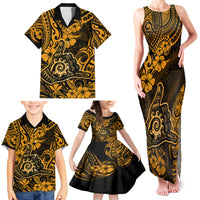 Hawaii Shaka Sign Family Matching Tank Maxi Dress and Hawaiian Shirt With Polynesian Hibiscus Gold Unique - Wonder Print Shop