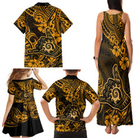 Hawaii Shaka Sign Family Matching Tank Maxi Dress and Hawaiian Shirt With Polynesian Hibiscus Gold Unique - Wonder Print Shop
