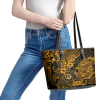 Hawaii Shaka Sign Leather Tote Bag With Polynesian Hibiscus Gold Unique - Wonder Print Shop