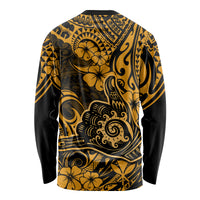 Hawaii Shaka Sign Long Sleeve Shirt With Polynesian Hibiscus Gold Unique - Wonder Print Shop