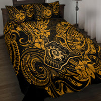 Hawaii Shaka Sign Quilt Bed Set With Polynesian Hibiscus Gold Unique - Wonder Print Shop