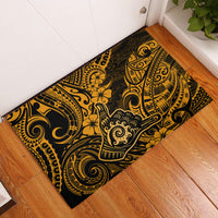 Hawaii Shaka Sign Rubber Doormat With Polynesian Hibiscus Gold Unique - Wonder Print Shop