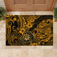 Hawaii Shaka Sign Rubber Doormat With Polynesian Hibiscus Gold Unique - Wonder Print Shop
