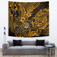 Hawaii Shaka Sign Tapestry With Polynesian Hibiscus Gold Unique - Wonder Print Shop