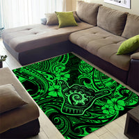 Hawaii Shaka Sign Area Rug With Polynesian Hibiscus Green Unique - Wonder Print Shop
