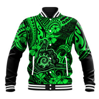 Hawaii Shaka Sign Baseball Jacket With Polynesian Hibiscus Green Unique - Wonder Print Shop