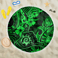 Hawaii Shaka Sign Beach Blanket With Polynesian Hibiscus Green Unique - Wonder Print Shop