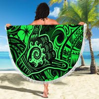 Hawaii Shaka Sign Beach Blanket With Polynesian Hibiscus Green Unique - Wonder Print Shop
