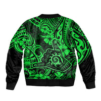 Hawaii Shaka Sign Bomber Jacket With Polynesian Hibiscus Green Unique - Wonder Print Shop