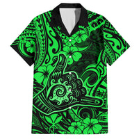Hawaii Shaka Sign Family Matching Long Sleeve Bodycon Dress and Hawaiian Shirt With Polynesian Hibiscus Green Unique - Wonder Print Shop