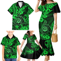 Hawaii Shaka Sign Family Matching Mermaid Dress and Hawaiian Shirt With Polynesian Hibiscus Green Unique - Wonder Print Shop