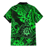 Hawaii Shaka Sign Family Matching Mermaid Dress and Hawaiian Shirt With Polynesian Hibiscus Green Unique - Wonder Print Shop