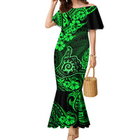 Hawaii Shaka Sign Family Matching Mermaid Dress and Hawaiian Shirt With Polynesian Hibiscus Green Unique - Wonder Print Shop