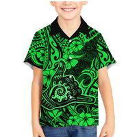 Hawaii Shaka Sign Family Matching Mermaid Dress and Hawaiian Shirt With Polynesian Hibiscus Green Unique - Wonder Print Shop
