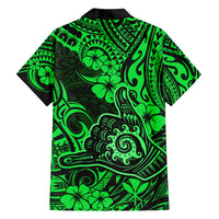Hawaii Shaka Sign Family Matching Puletasi Dress and Hawaiian Shirt With Polynesian Hibiscus Green Unique - Wonder Print Shop