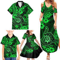 Hawaii Shaka Sign Family Matching Summer Maxi Dress and Hawaiian Shirt With Polynesian Hibiscus Green Unique - Wonder Print Shop