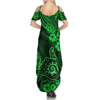Hawaii Shaka Sign Family Matching Summer Maxi Dress and Hawaiian Shirt With Polynesian Hibiscus Green Unique - Wonder Print Shop