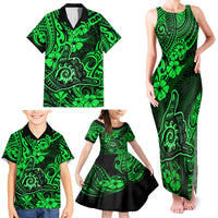 Hawaii Shaka Sign Family Matching Tank Maxi Dress and Hawaiian Shirt With Polynesian Hibiscus Green Unique - Wonder Print Shop