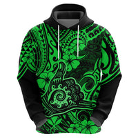 Hawaii Shaka Sign Hoodie With Polynesian Hibiscus Green Unique - Wonder Print Shop