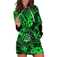 Hawaii Shaka Sign Hoodie Dress With Polynesian Hibiscus Green Unique - Wonder Print Shop