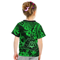 Hawaii Shaka Sign Kid T Shirt With Polynesian Hibiscus Green Unique - Wonder Print Shop