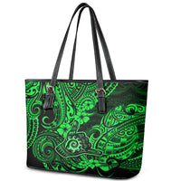 Hawaii Shaka Sign Leather Tote Bag With Polynesian Hibiscus Green Unique - Wonder Print Shop