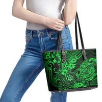 Hawaii Shaka Sign Leather Tote Bag With Polynesian Hibiscus Green Unique - Wonder Print Shop
