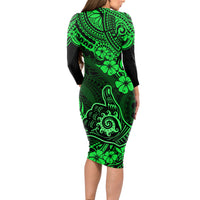 Hawaii Shaka Sign Long Sleeve Bodycon Dress With Polynesian Hibiscus Green Unique - Wonder Print Shop