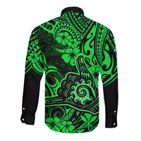 Hawaii Shaka Sign Long Sleeve Button Shirt With Polynesian Hibiscus Green Unique - Wonder Print Shop