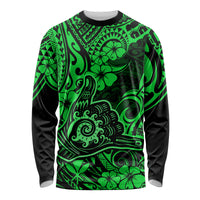 Hawaii Shaka Sign Long Sleeve Shirt With Polynesian Hibiscus Green Unique - Wonder Print Shop