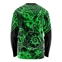 Hawaii Shaka Sign Long Sleeve Shirt With Polynesian Hibiscus Green Unique - Wonder Print Shop