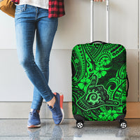 Hawaii Shaka Sign Luggage Cover With Polynesian Hibiscus Green Unique - Wonder Print Shop