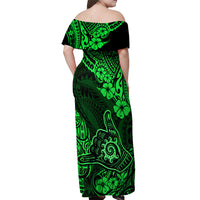 Hawaii Shaka Sign Off Shoulder Maxi Dress With Polynesian Hibiscus Green Unique - Wonder Print Shop