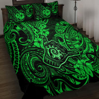 Hawaii Shaka Sign Quilt Bed Set With Polynesian Hibiscus Green Unique - Wonder Print Shop