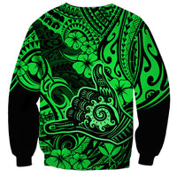 Hawaii Shaka Sign Sweatshirt With Polynesian Hibiscus Green Unique - Wonder Print Shop