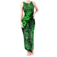 Hawaii Shaka Sign Tank Maxi Dress With Polynesian Hibiscus Green Unique - Wonder Print Shop