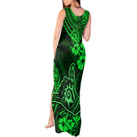 Hawaii Shaka Sign Tank Maxi Dress With Polynesian Hibiscus Green Unique - Wonder Print Shop
