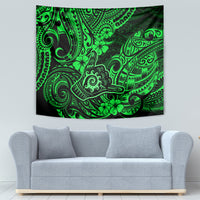 Hawaii Shaka Sign Tapestry With Polynesian Hibiscus Green Unique - Wonder Print Shop