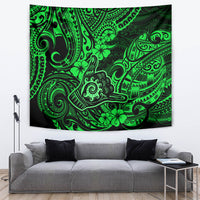 Hawaii Shaka Sign Tapestry With Polynesian Hibiscus Green Unique - Wonder Print Shop